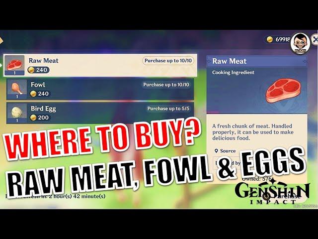 Where to buy Raw Meat, Fowl and Bird Eggs | Genshin Impact