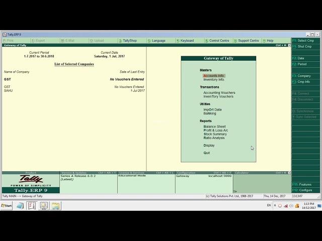 CGST SGST IGST LEDGER CREATION IN TALLY