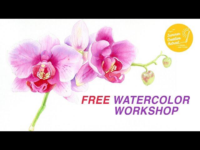  Pink Orchids FULL Watercolor Workshop Recording  With Outlines