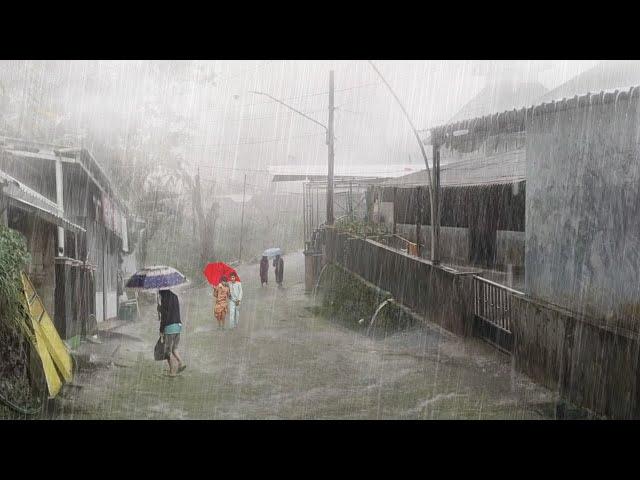 Super Heavy Rain and Thunderstorm in Rural Indonesia | almost flood | Relieve Stress and Insomnia