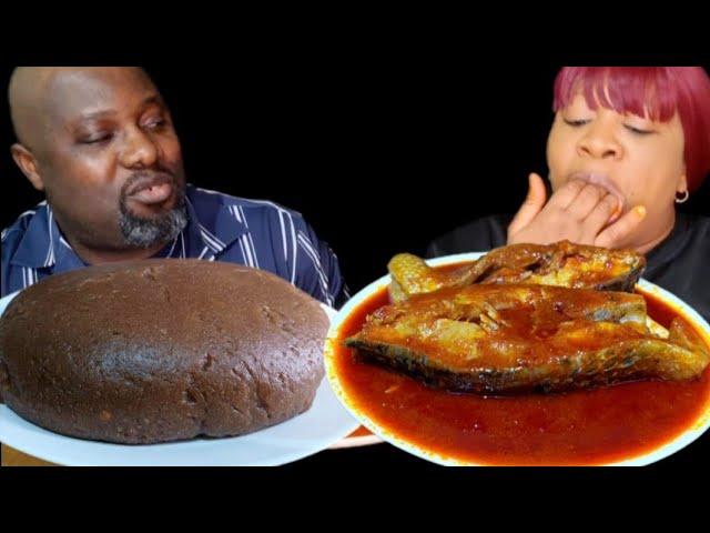 My husband thinks his the smart one Asmr African food mukbang fish pepper and brown fufu