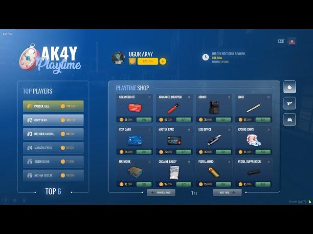 FiveM Playtime Shop | Play and Earn ( ak4y-playtimeShop )