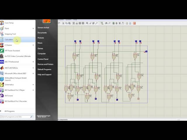 4 bit adder internal circuit in Proteus + Simulation::Hari