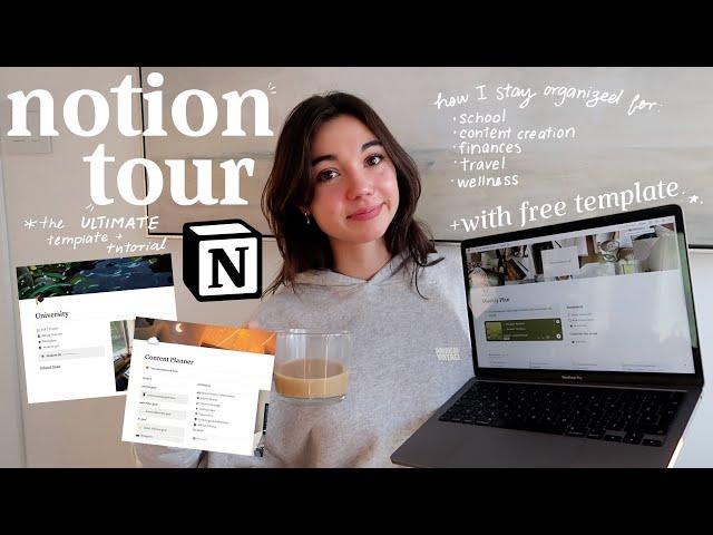 the ULTIMATE Notion tour for productivity & organization  school, content, travel, wellness & more