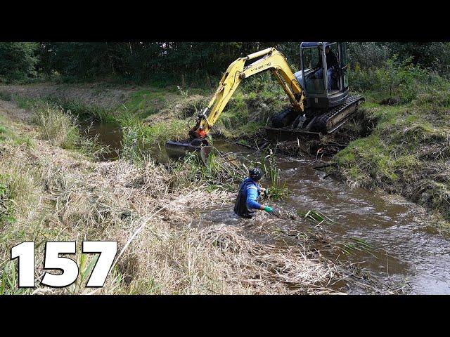 Beaver Dam Removal With Excavator No.157 - Filling A Hole In The Stream Bank