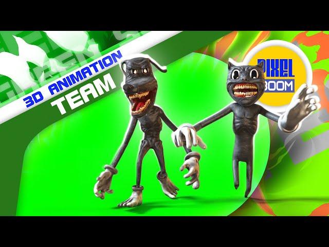 TEAM Cartoon Cat & Cartoon Dog Green Screen 3D Animation PixelBoom