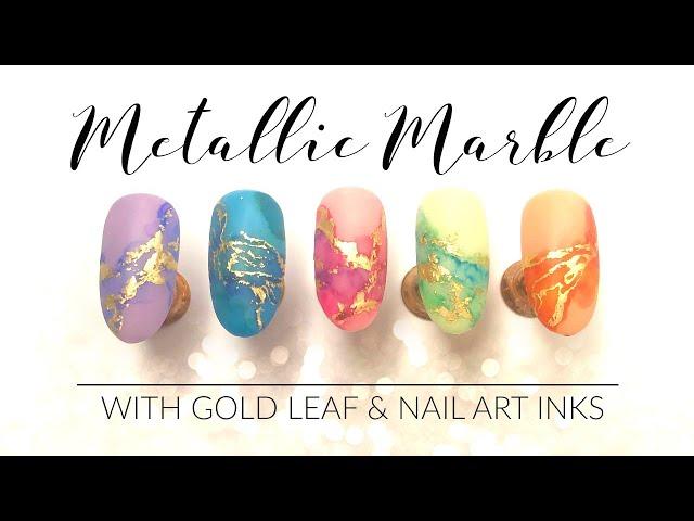 Metallic Marble Effect with Nail Inks & Gold Leaf