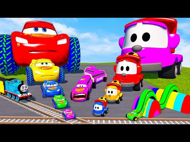 Long Cars vs Big & Small: Mcqueen with Spinner Wheels vs SPEEDBUMPS vs Thomas Trains - BeamNG Drive