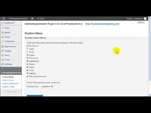 EzBrandingGenerator - Creating Custom Wordpress Admin Menus