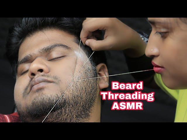 ASMR Beard Threading By Female Barber Pakhi | Beard Threading And Eye Brows Threading