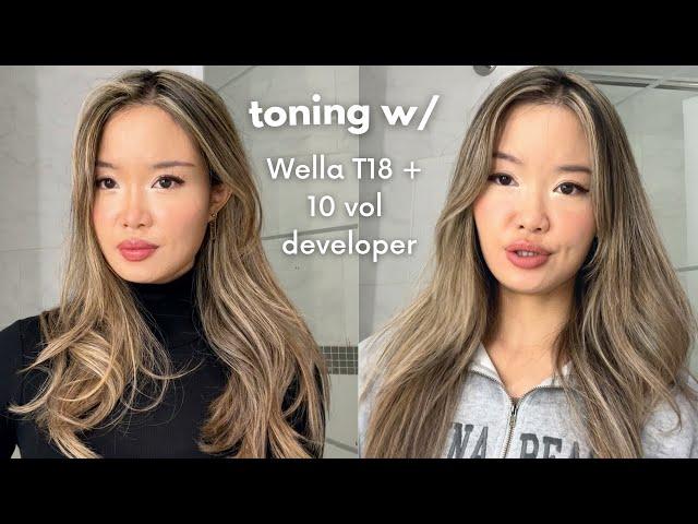 HOW TO TONE ASIAN BLONDE HAIR AT HOME | WELLA T18 | ASH BLONDE HIGHLIGHTS