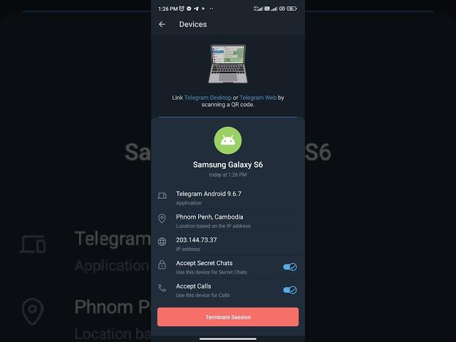 how to terminate/remove session on Telegram