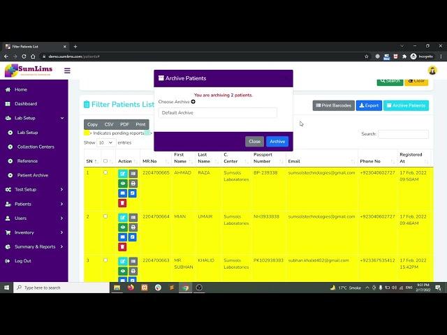 How to archive patients | SumLims Guide