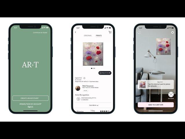 prototype on figma: art app with an augmented reality (AR) feature