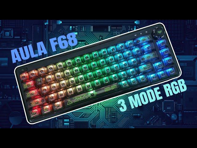 Bàn Phím Cơ AULA F68 RGB 3 Mode Trong Suốt Có Cả Núm Rê Cực Phê!