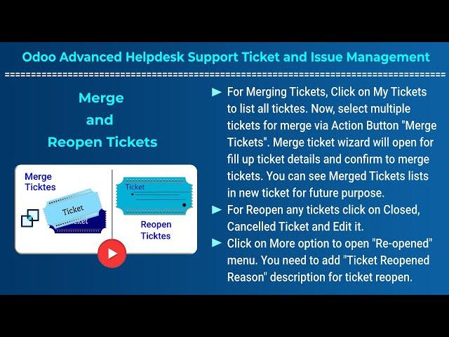 Advance Odoo website Helpdesk odoo module -Merge Tickets Re-open Tickets