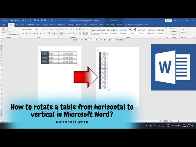 How to rotate a table from horizontal to vertical in Microsoft Word?