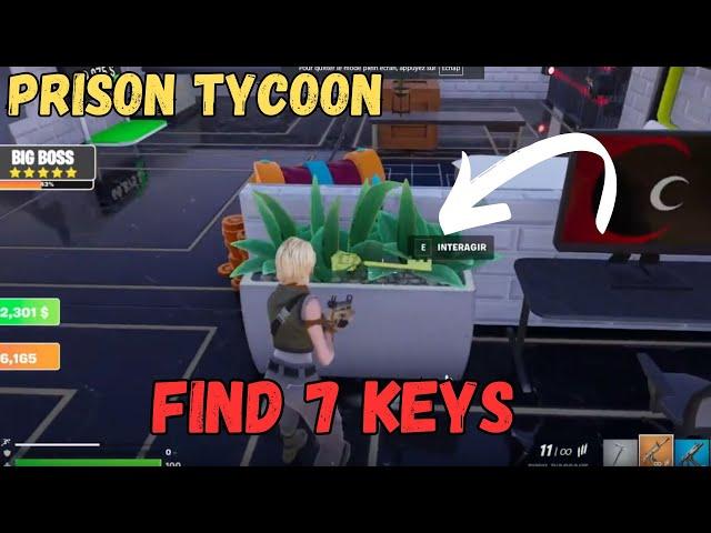 HOW TO FIND ALL 7 KEYS LOCATIONS PRISON TYCOON MAP FORTNITE CREATIVE -  TUTORIAL PRISON TYCOON