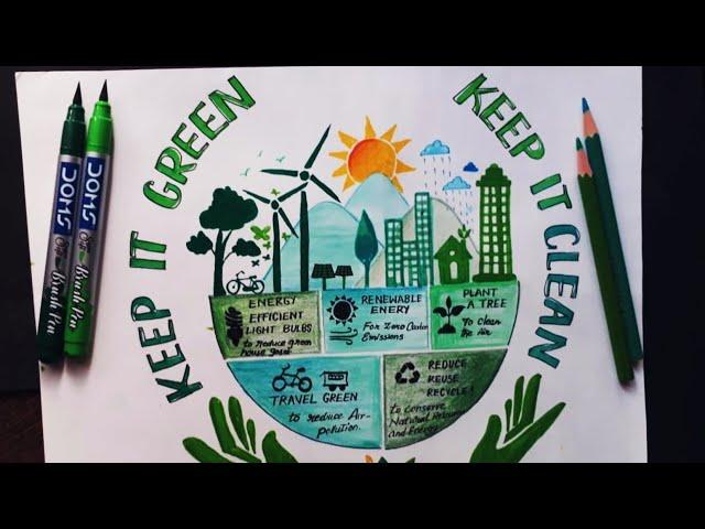 Sustainable lifestyle drawing .Go green sustainable and eco-friendly lifestyle drawing.poster