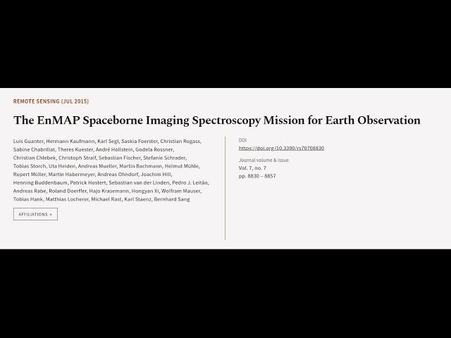 The EnMAP Spaceborne Imaging Spectroscopy Mission for Earth Observation | RTCL.TV