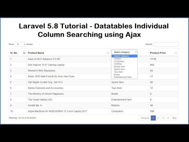 Laravel 5.8 Tutorial - Datatables Individual Column Searching using Ajax