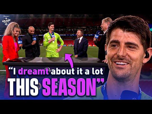 Courtois speaks to Henry & Schmeichel after heroic UCL performance! | UCL Today | CBS Sports