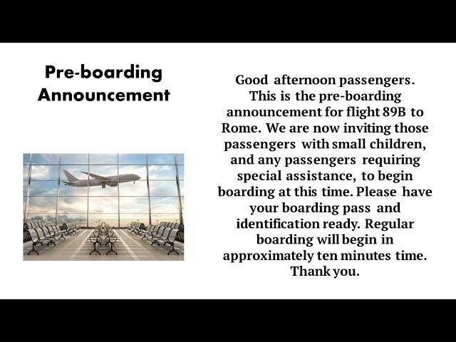 Pre-boarding Announcement : Airline Announcements