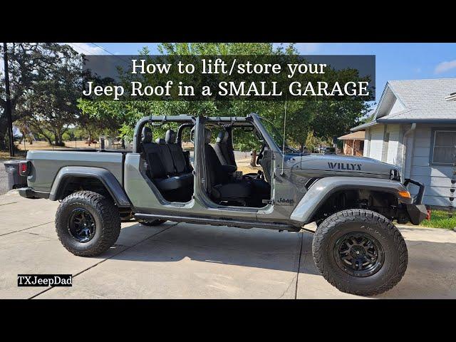 How to Remove your Jeep Gladiator Roof using tie down straps in SMALL GARAGE [ep 49]