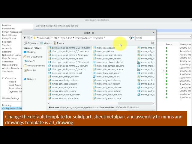 How to change the default template for parts, assemblies and drawings in Creo Parametric