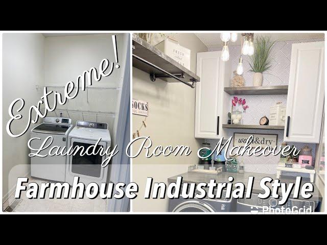 DIY Laundry Room Makeover | Farmhouse Industrial | Butcher Block Folding Table