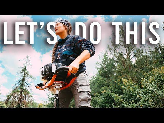 The FIRST step to building our off grid cabin in remote Idaho! | Drilling foundation holes for posts