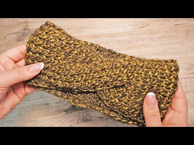 Повязка с перехлестом спицами | Headband with a twist knitting tutorial