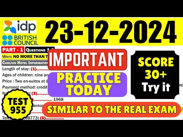 IELTS Listening Practice Test 2024 with Answers | 23.12.2024 | Test No - 955