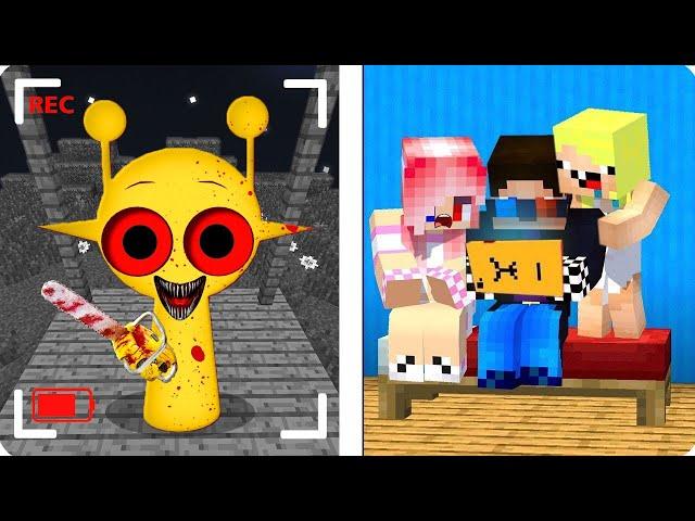  WE CAUGHT THE SCARY SPRUNKI ON HIDDEN CAMERAS IN MINECRAFT! SHEEDY FISHING LINE NUBIK