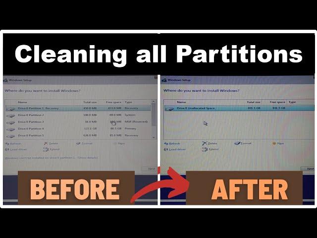 Cleaning all partitions while installing windows | How to delete all partition in windows Setup