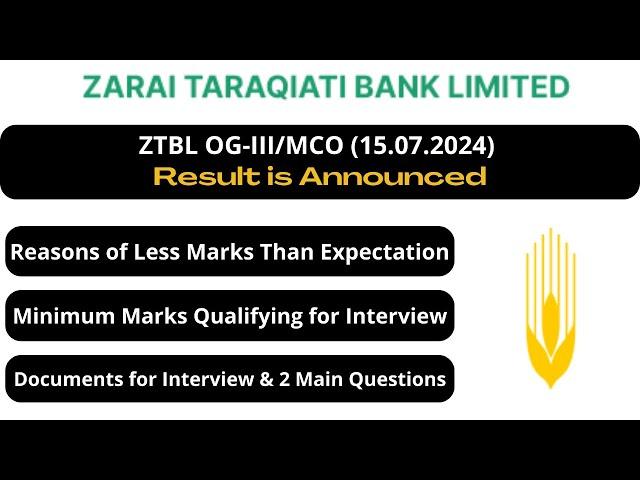 ZTBL MCO Result Announced | Reasons of Less Marks Than Expectation | Merit For Interview |