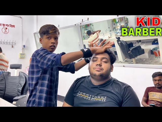 Binaural Beard Trimming and face wash by Kid barberASMR Massage in Bangladeshi barbershop #sleep