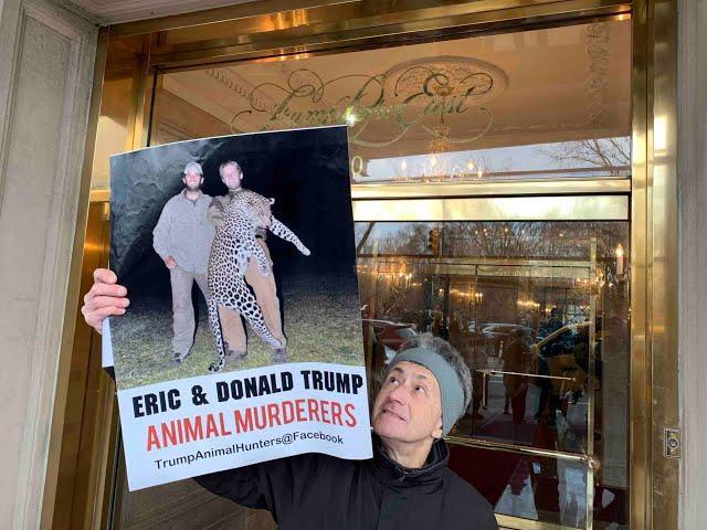 Animal Rights Activists Protest at the NYC Homes of Trophy Hunters Eric Trump and Donald Trump, Jr