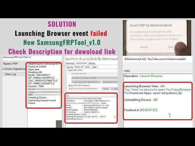 SOLUTION:  Launching Browser event Failed - 100% FIXED via New SamsungFRPTool_v1.0 - Link inside!