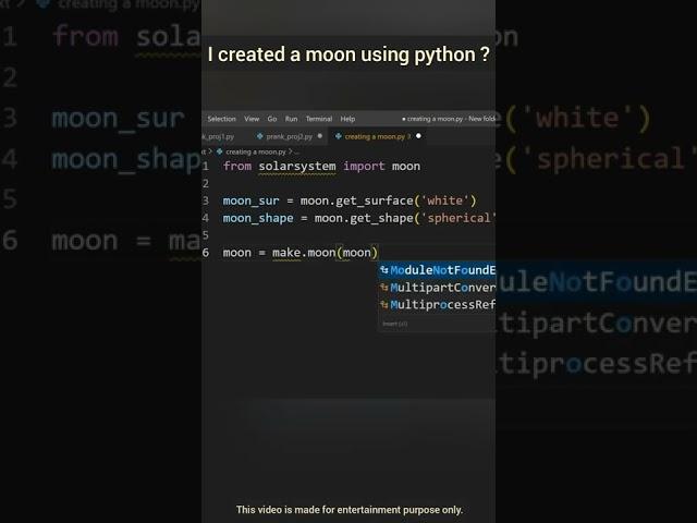 I created a moon using python?  python interesting project #shorts #python meme