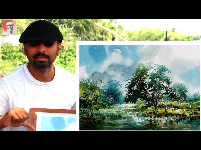 Plein Air Watercolor Painting | Plein Air Setup | How to Paint Landscape demo by Shahanoor Mamun