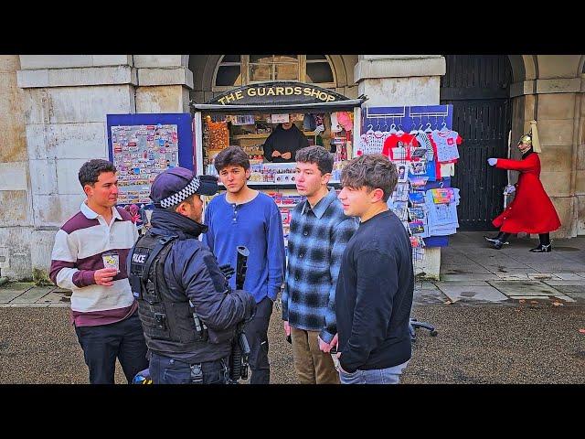 Brilliant Police Officer SCHOOLS US COLLEGE STUDENTS about Respect at Horse Guards!