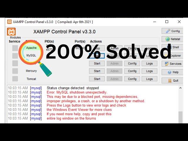 Error: MySQL shutdown unexpectedly | How to Solve XAMPP Server MySQL Cannot Start | [FIXED].