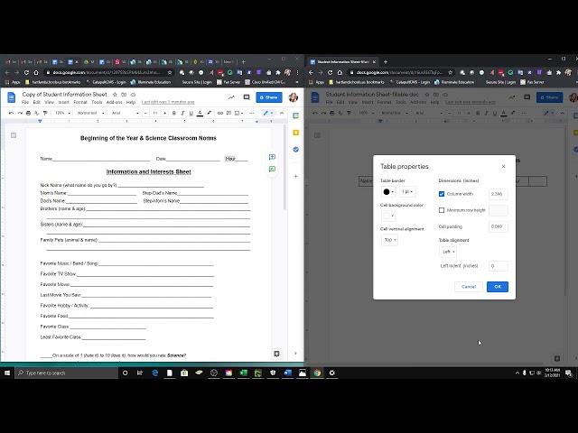 Creating a fillable form in Google Docs with Tables