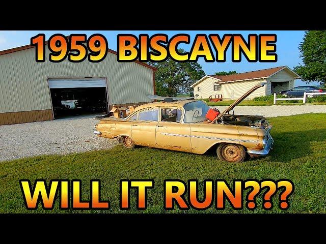 WILL IT RUN?? 1959 Chevy Biscayne Sitting for 20 Years in a Kansas Lean-to! LOCKED UP Engine!