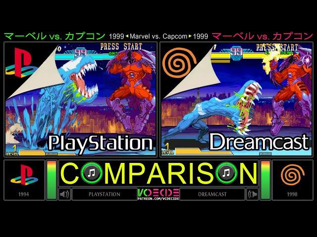 MARVEL vs CAPCOM (PlayStation vs Dreamcast) Side by Side Comparison - Dual Longplay | VCDECIDE