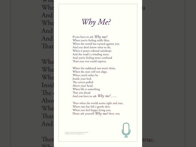 Why me? by  Barbara Vance |  Spoken Poetry | Voice-over: Jo