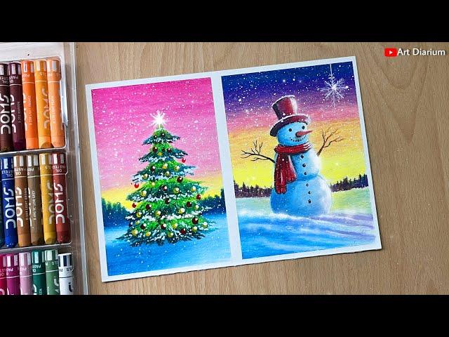 Merry Christmas Drawing with Oil Pastel - for Beginners Step-by-Step