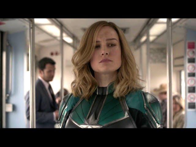 Captain Marvel Chasing Skrull - Train Fight Scene