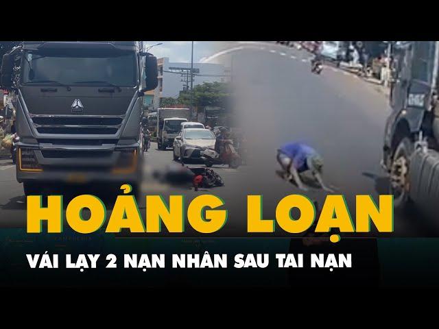 Sau tai nạn, tài xế xe đầu kéo hoảng loạn vái lạy 2 nạn nhân đi xe máy